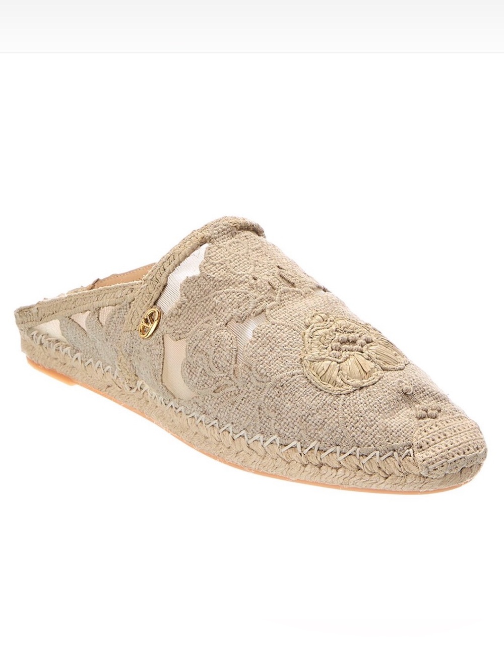 Valentino Beige Embroidered Espadrille Mule VLogo Signature Canvas
